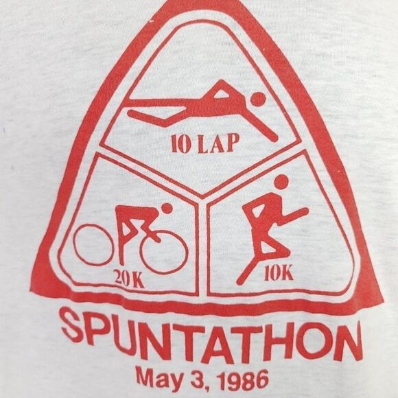 Spuntathon Triathlon T Shirt Vintage 80s 1986 Swim Run Bike Made In USA Small - Picture 2 of 7